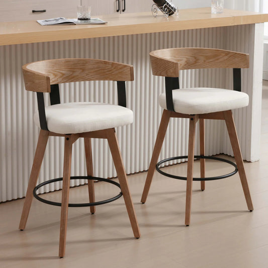 High Swivel Wood Back Bar Stool