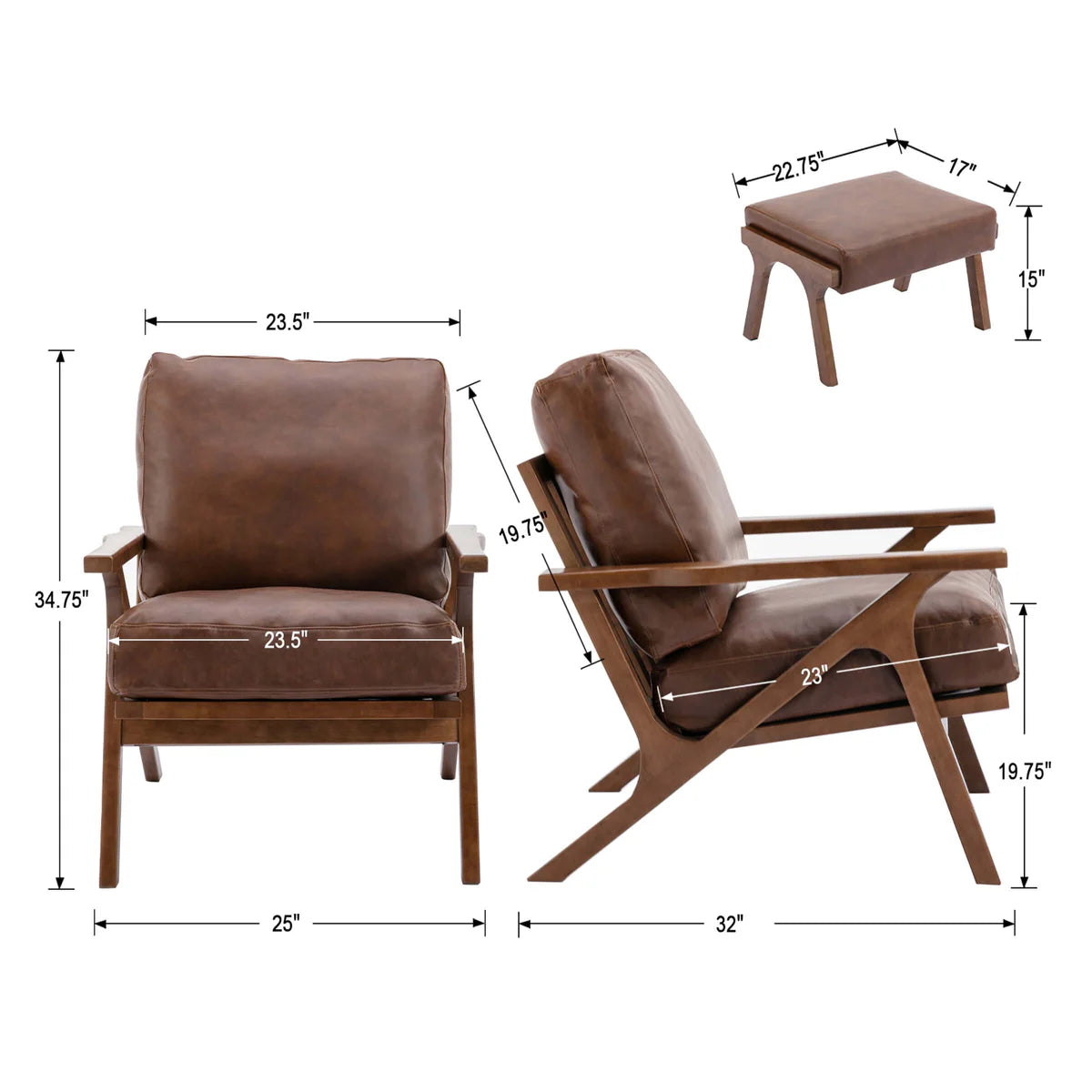 Mid-Century Modern Armchair - PU Brown