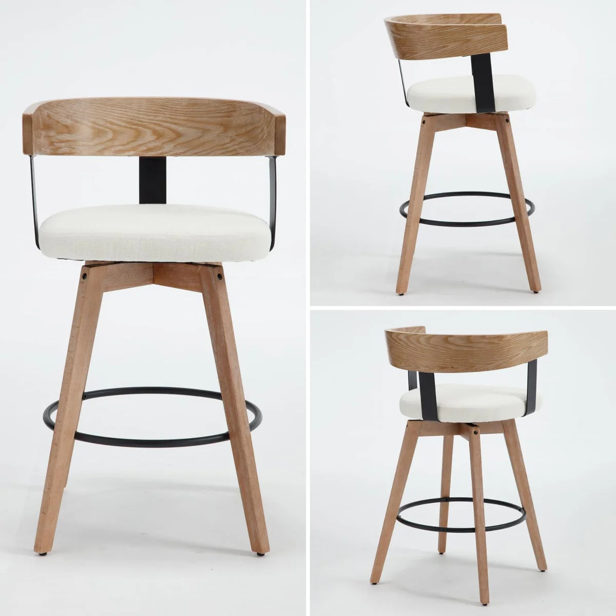 High Swivel Wood Back Bar Stool
