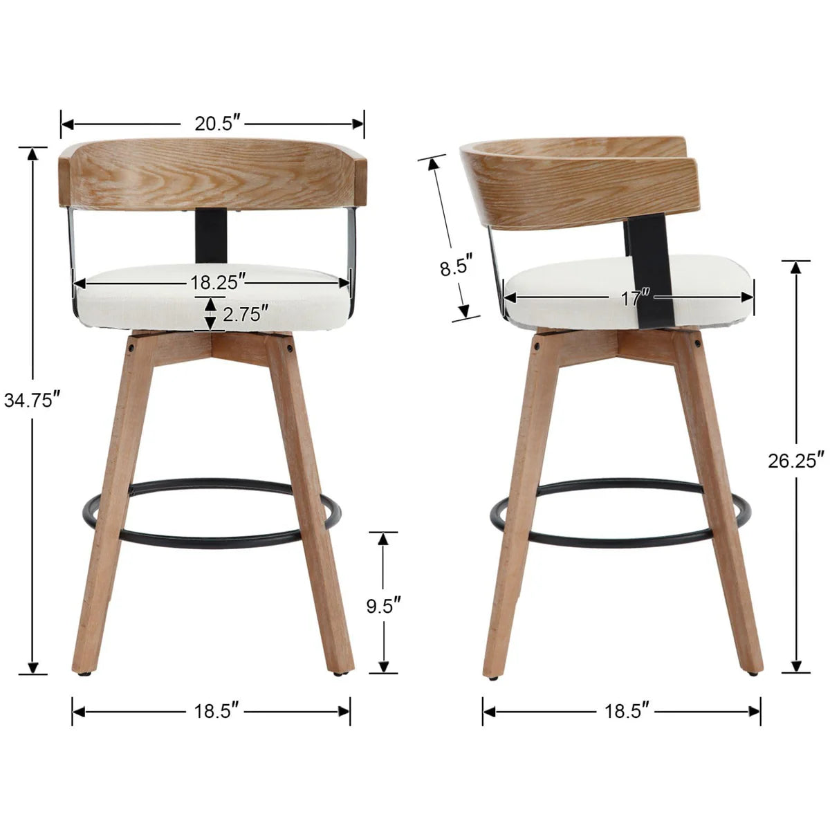High Swivel Wood Back Bar Stool