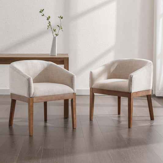 2-Piece Canted Bucket Dining Chair Set - Linen Beige
