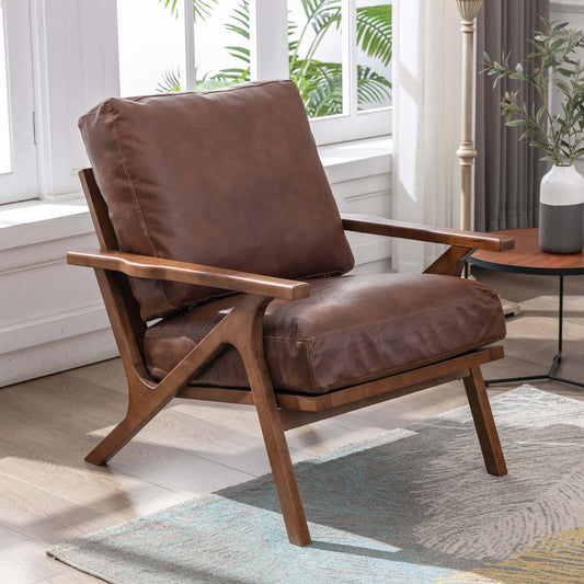 Mid-Century Modern Armchair - PU Brown