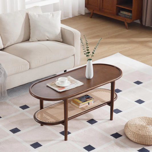 Wide Oval Center Rattan Coffee Table