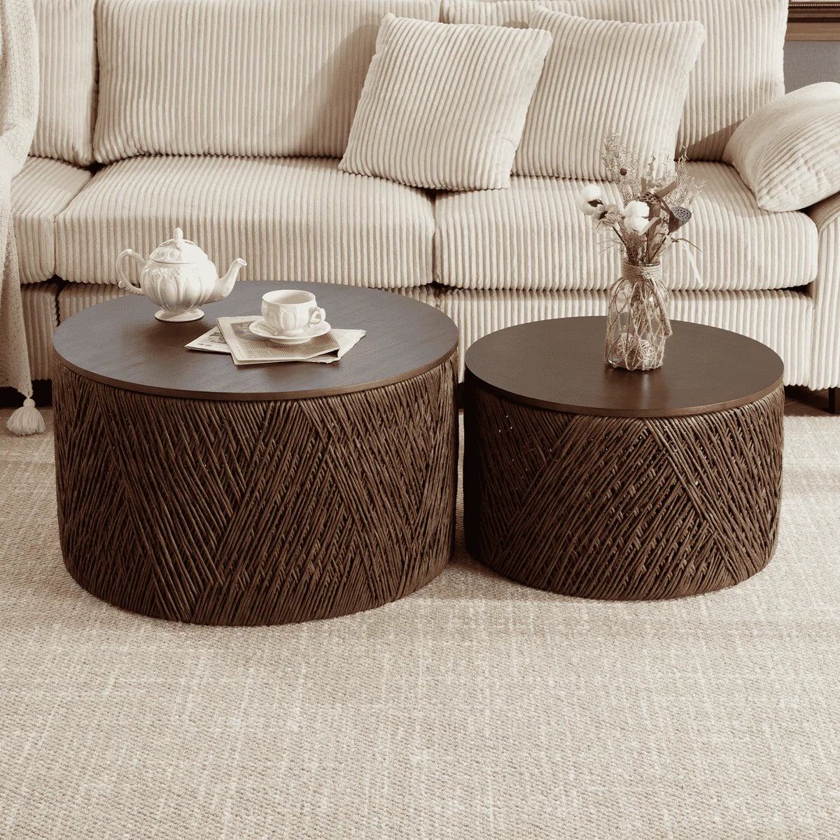 Woven Nesting Storage Coffee Table Set of 2
