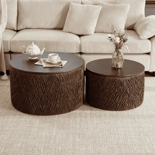 Woven Nesting Storage Coffee Table Set of 2