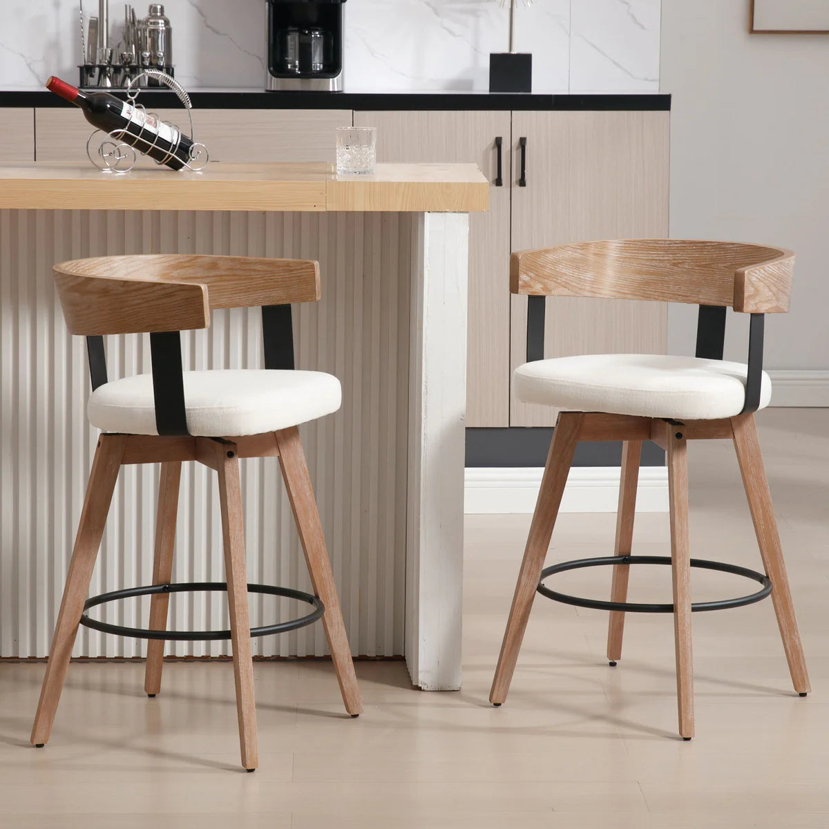 High Swivel Wood Back Bar Stool