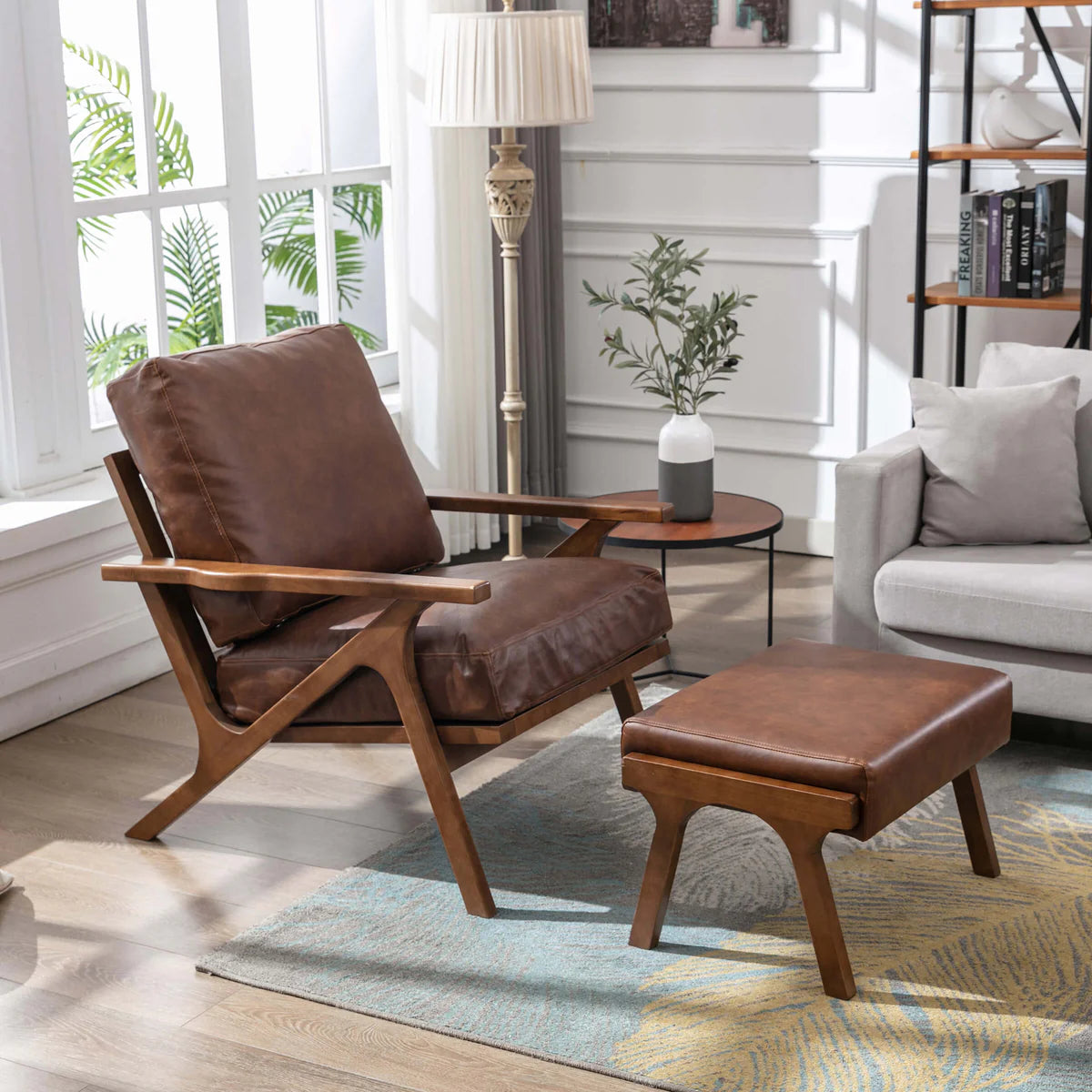 Mid-Century Modern Armchair - PU Brown