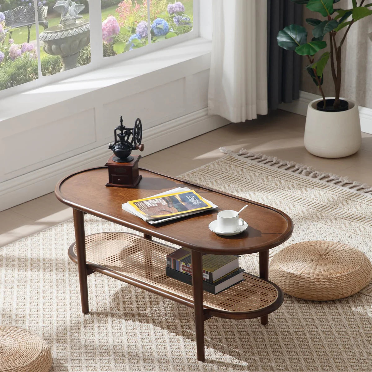 Wide Oval Center Rattan Coffee Table
