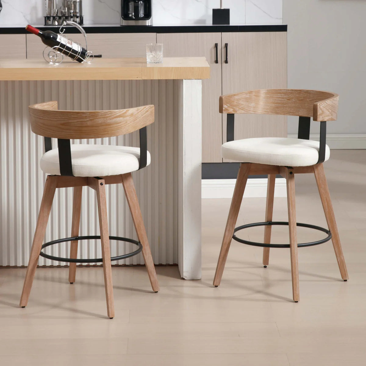 High Swivel Wood Back Bar Stool