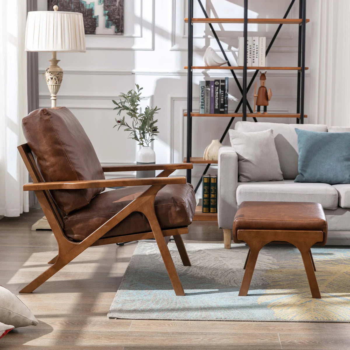 Mid-Century Modern Armchair - PU Brown