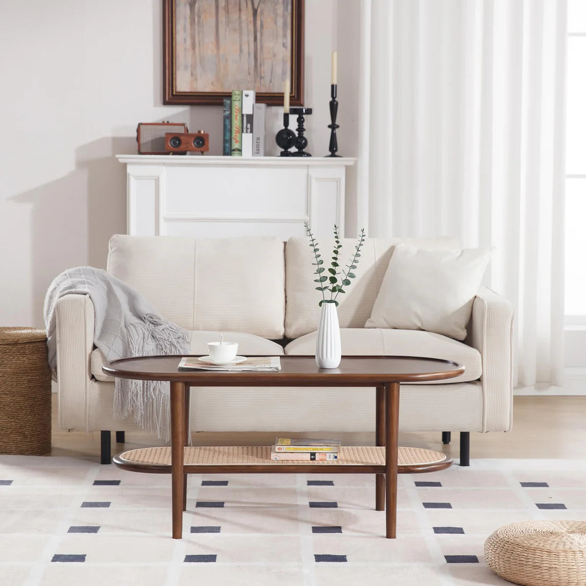 Wide Oval Center Rattan Coffee Table