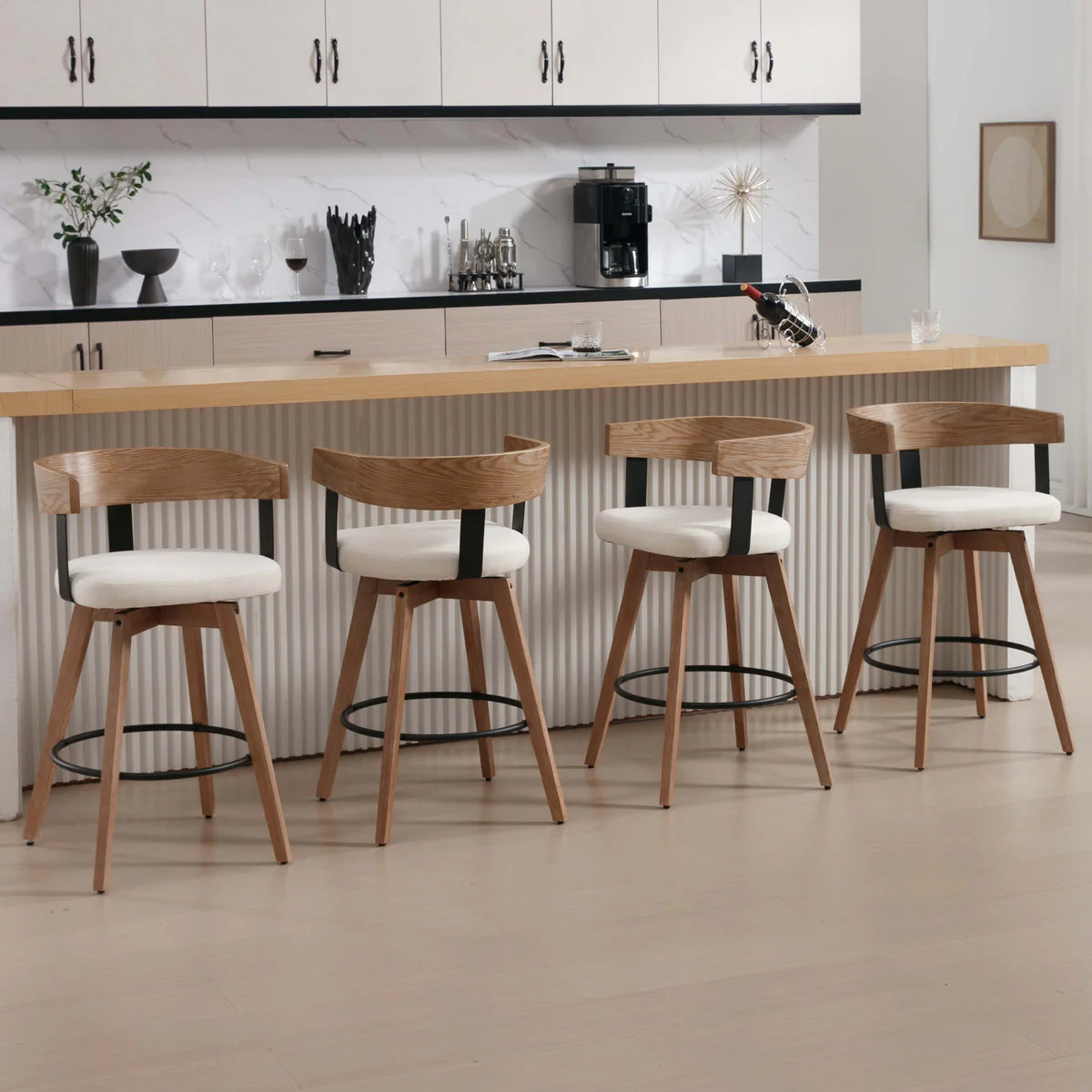High Swivel Wood Back Bar Stool