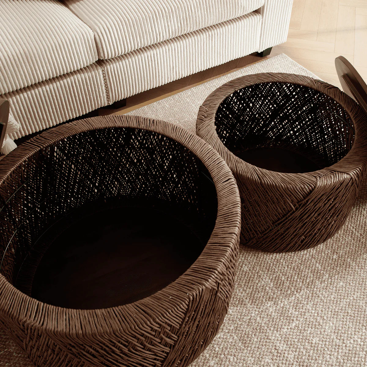 Woven Nesting Storage Coffee Table Set of 2