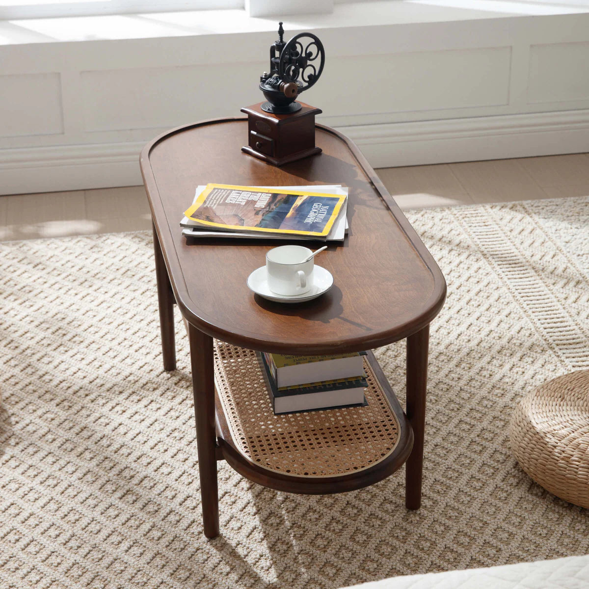 Wide Oval Center Rattan Coffee Table