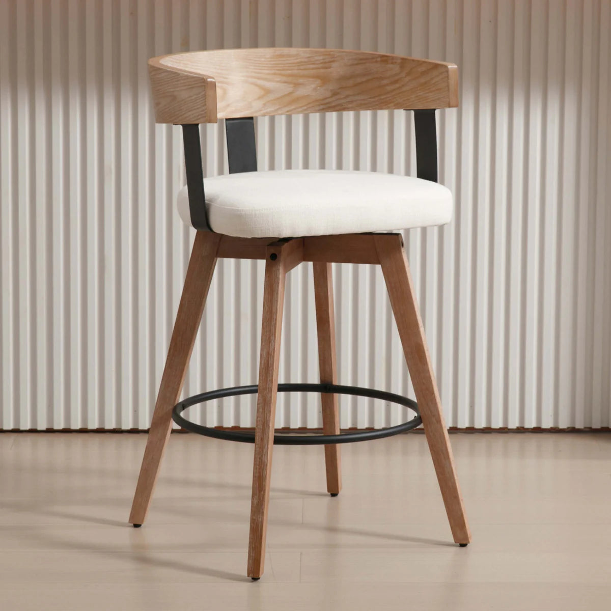 High Swivel Wood Back Bar Stool