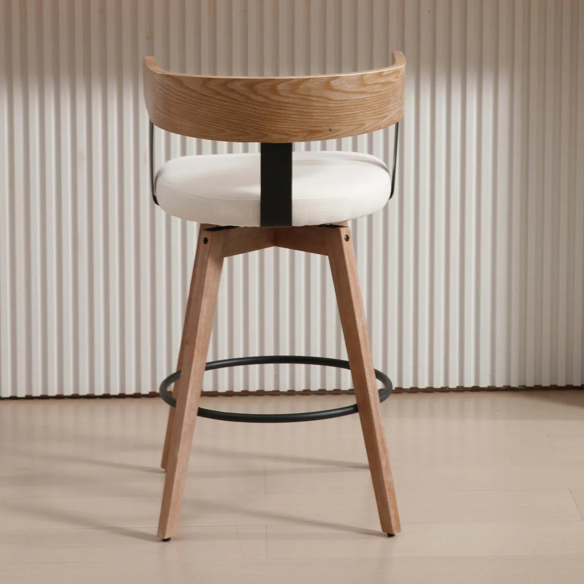 High Swivel Wood Back Bar Stool