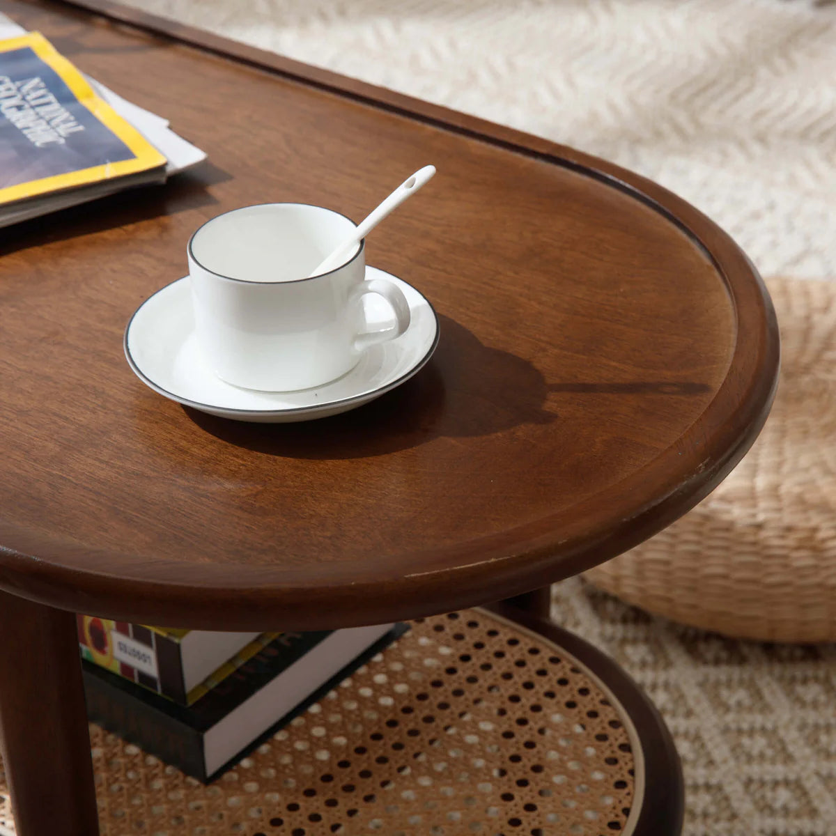 Wide Oval Center Rattan Coffee Table