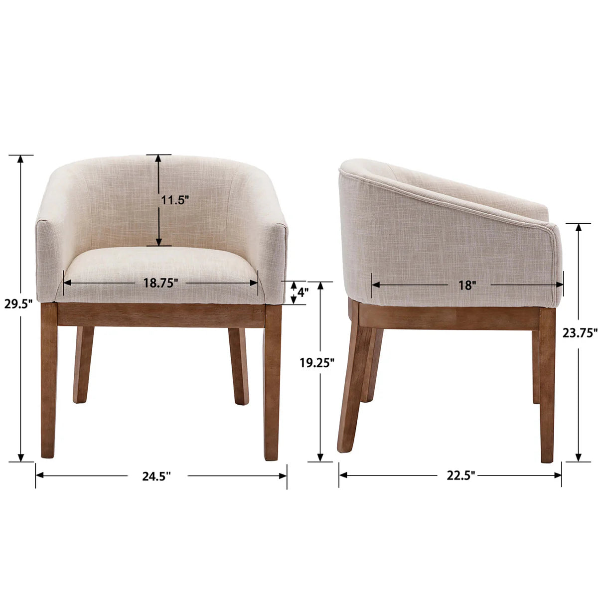 2-Piece Canted Bucket Dining Chair Set - Linen Beige