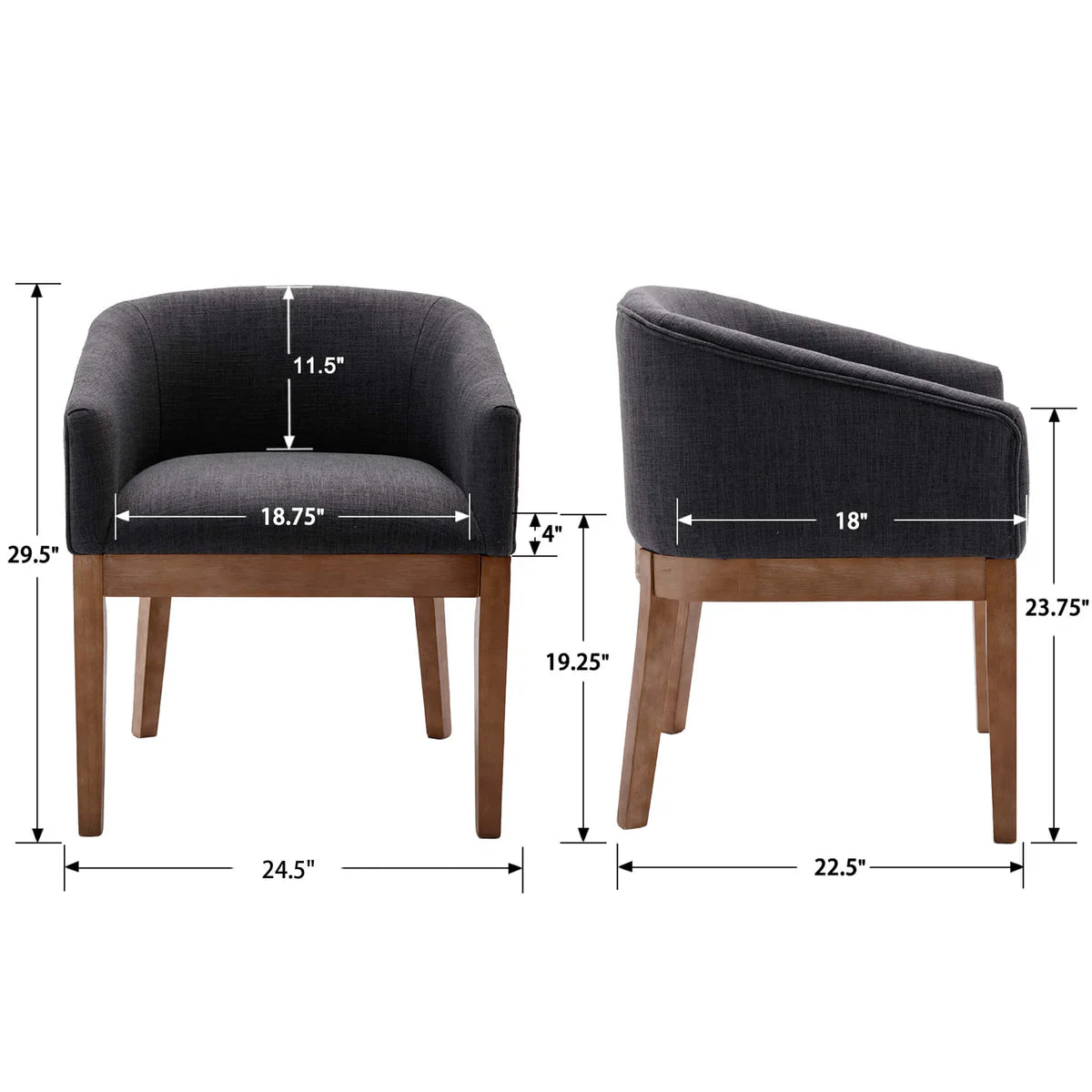 2-Piece Canted Bucket Dining Chair Set - Linen Charcoal