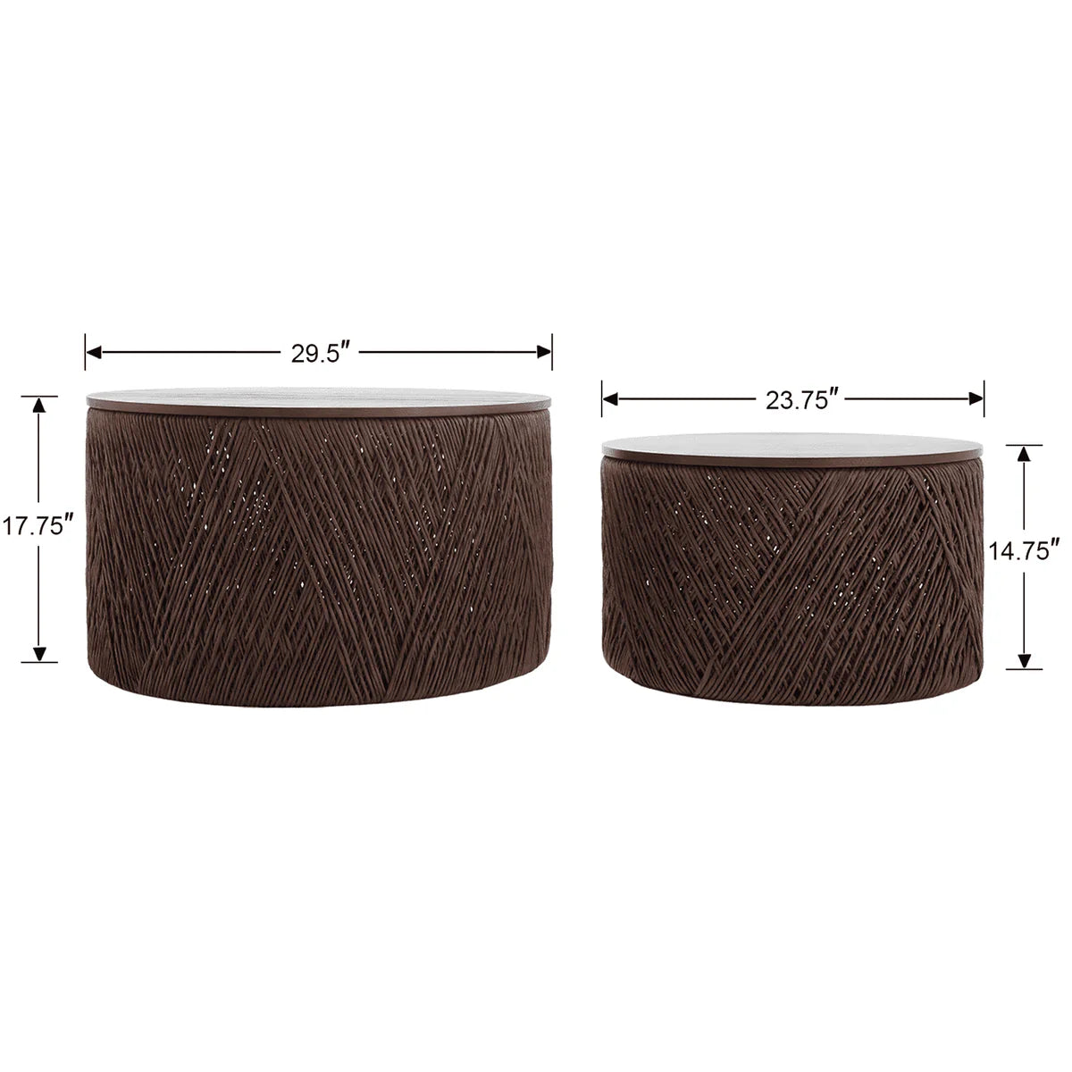 Woven Nesting Storage Coffee Table Set of 2